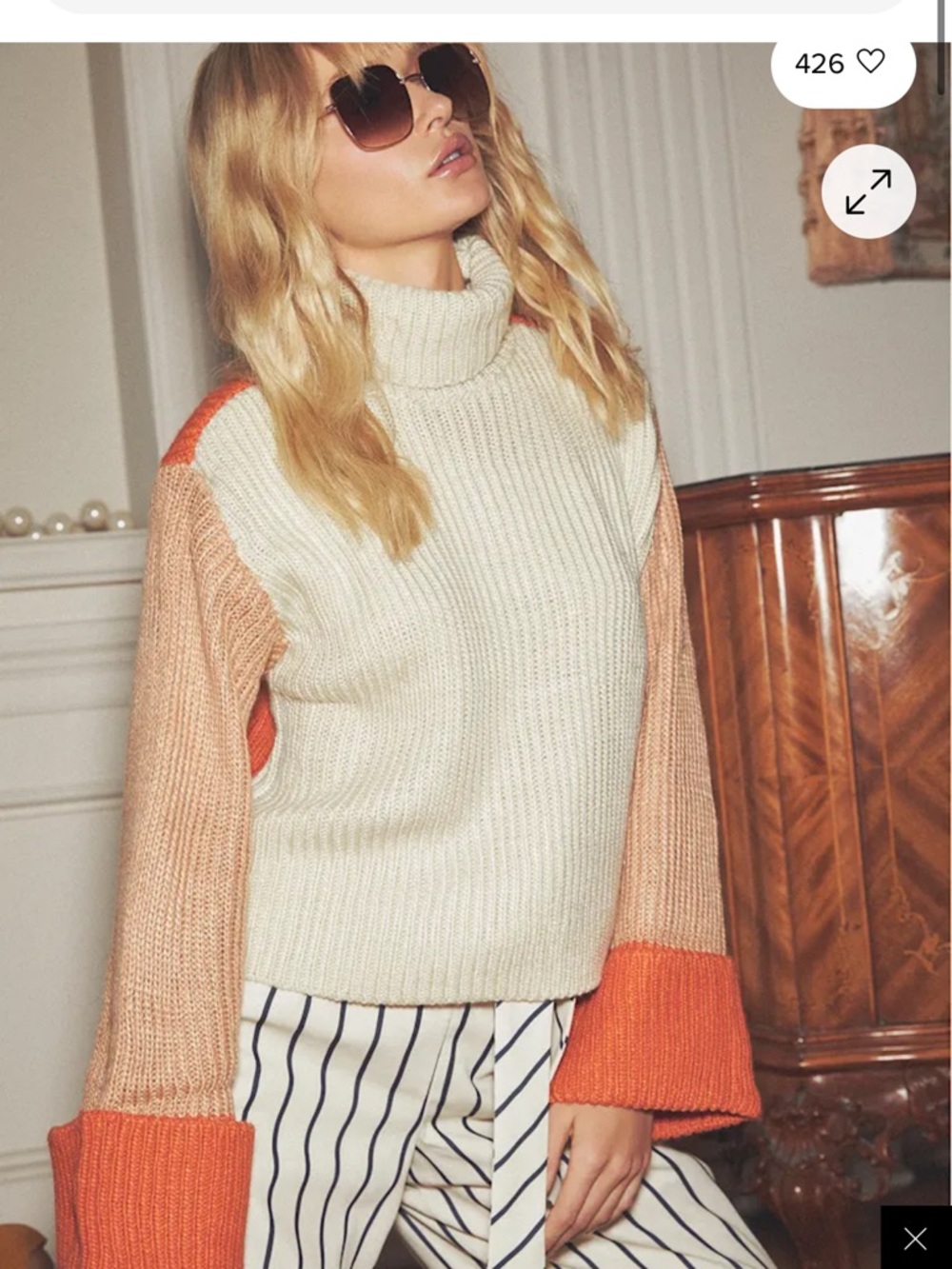 MINKPINK Simeon Color Block Turtleneck Sweater | Bell Sleeve | Cozy Knit